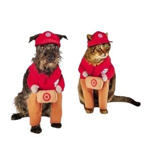 Pet Costume with Red Shirt and Tan Pants